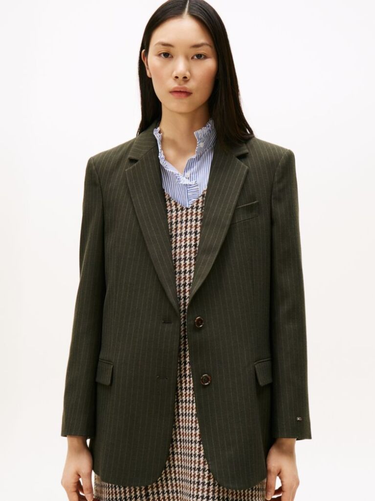 Green Pinstripe Oversized Fit Blazer  Women