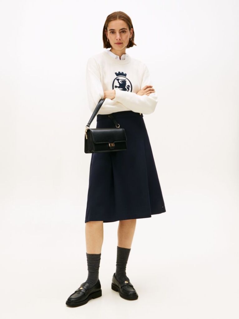 Blue Gold-Tone Button A-Line Midi Skirt  Women
