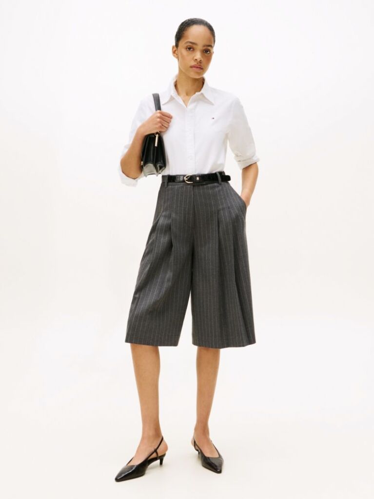 Γκρι Ριγέ Oversized Παντελόνι Culotte  Γυναίκες