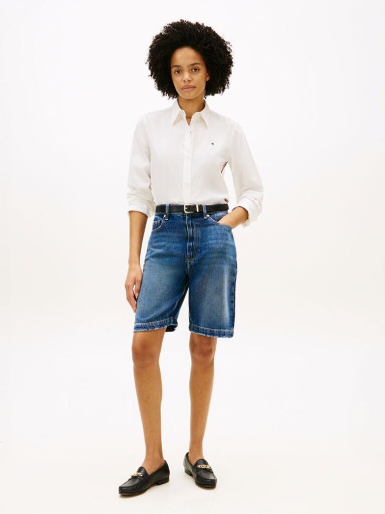 Blue Denim Relaxed Bermuda Shorts  Women