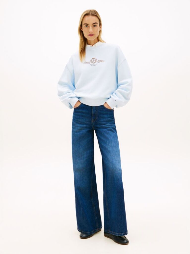 Blue Crest Embroidery Relaxed Terry Sweatshirt  Women