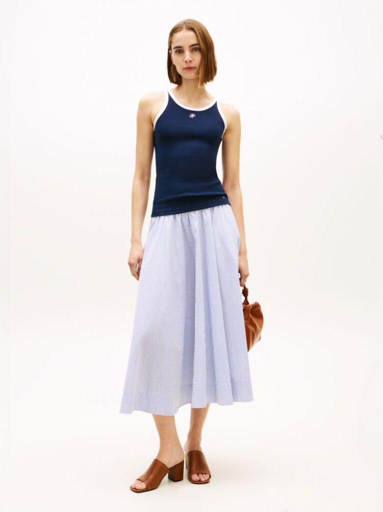 Multi Logo Waistband Midi A-Line Skirt  Women