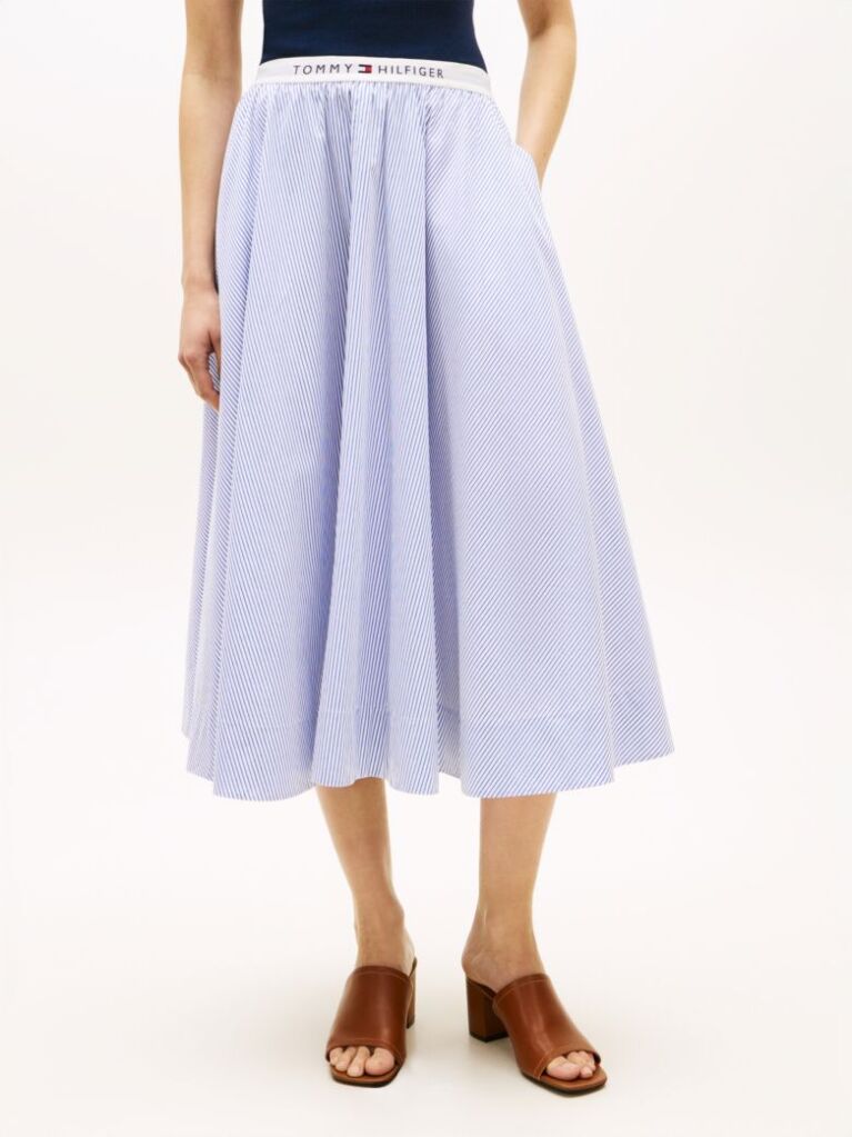 Multi Logo Waistband Midi A-Line Skirt  Women