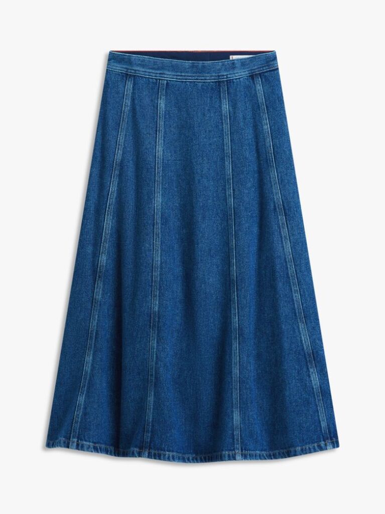 Blue High Waisted Flared Denim Midi Skirt  Women