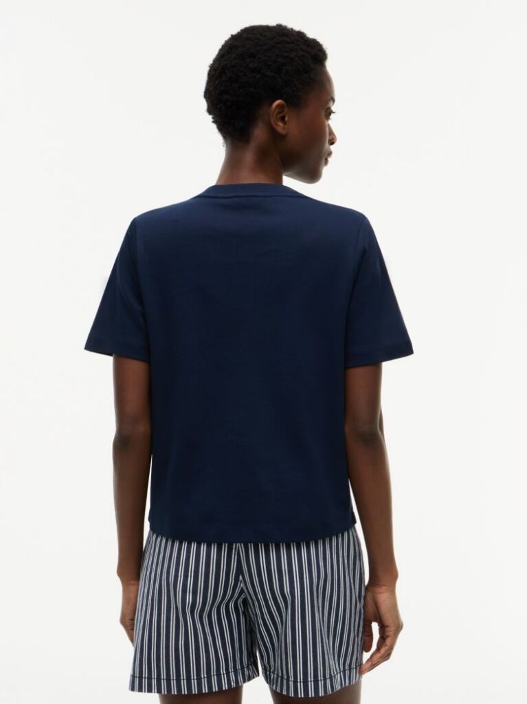 Μπλε Boxy T-Shirt Με Πλέξη Interlock  Γυναίκες