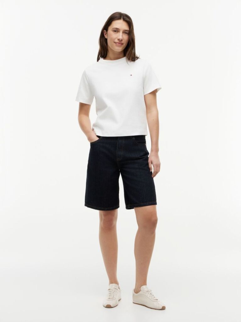 Άσπρο Boxy T-Shirt Με Πλέξη Interlock  Γυναίκες