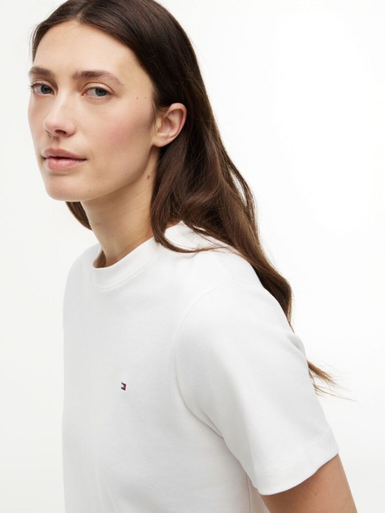 Άσπρο Boxy T-Shirt Με Πλέξη Interlock  Γυναίκες