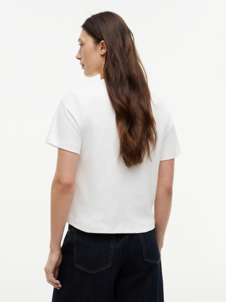 Άσπρο Boxy T-Shirt Με Πλέξη Interlock  Γυναίκες