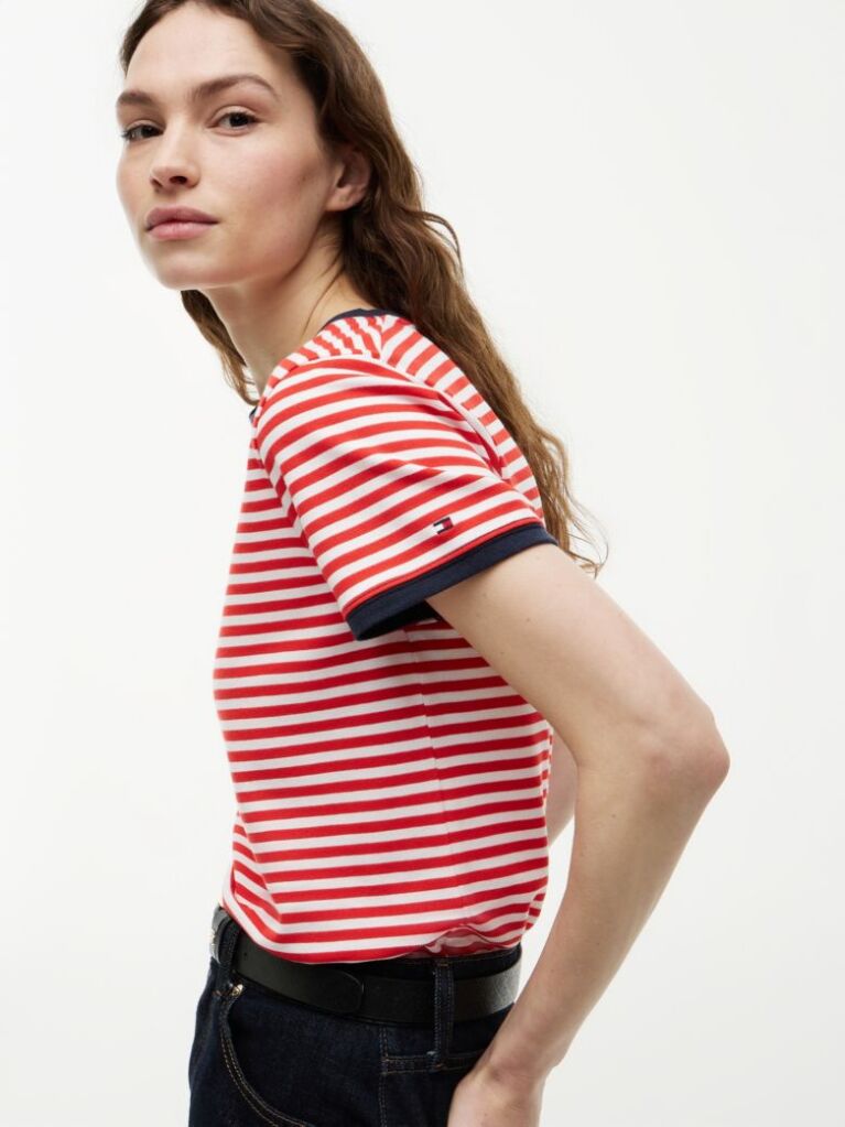 Logo Embroidery Ringer T-Shirt — Breton Fire Red / Ecru Stp