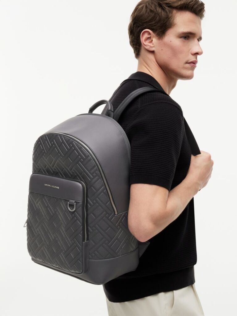 Grey Modern Flag Metal Logo Dome Backpack  Men