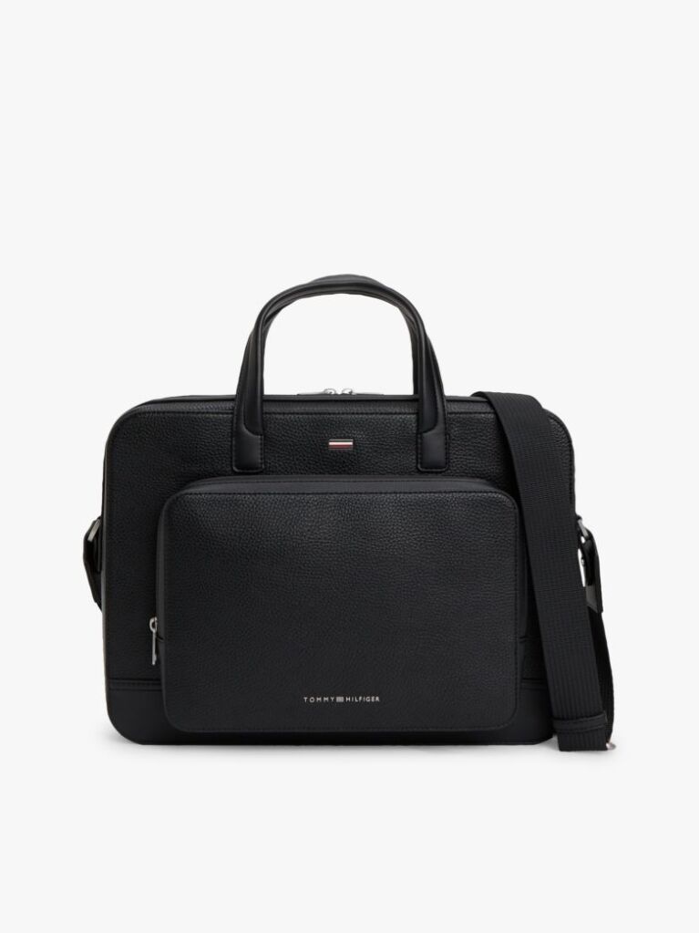 Black Pebble Grain Logo Hardware Laptop Bag  Men