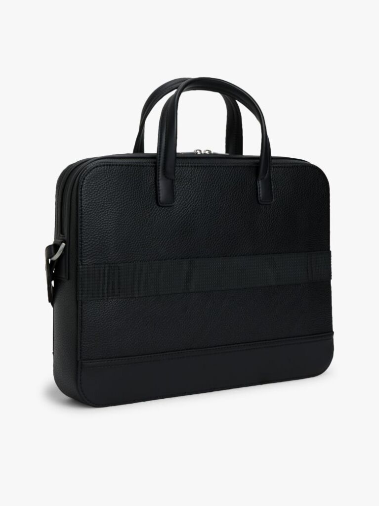 Black Pebble Grain Logo Hardware Laptop Bag  Men