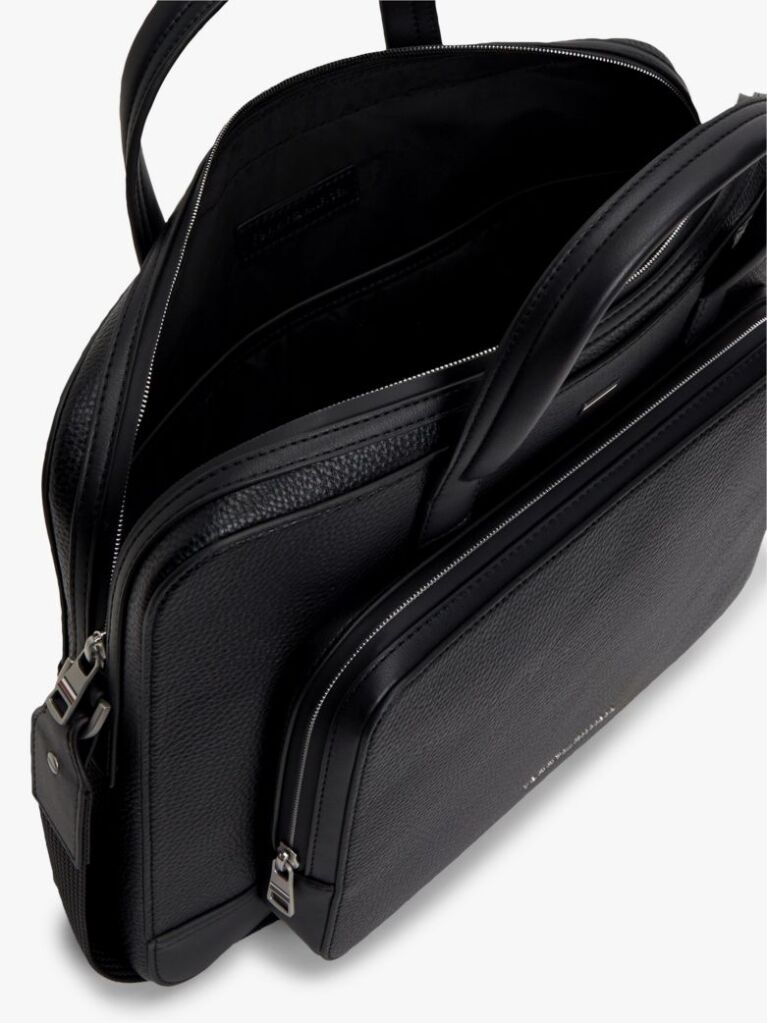 Black Pebble Grain Logo Hardware Laptop Bag  Men
