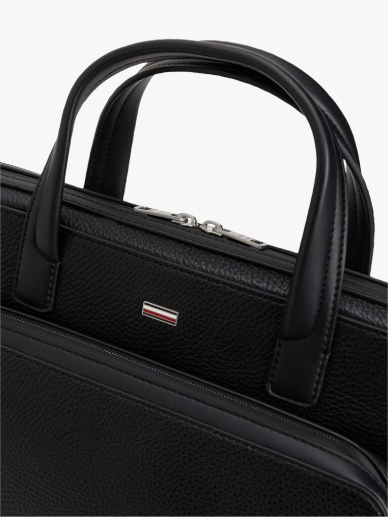 Black Pebble Grain Logo Hardware Laptop Bag  Men