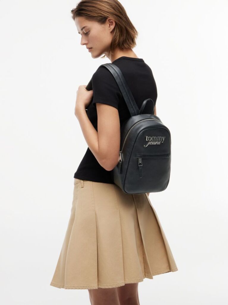 Black Metal Logo Dome Backpack  Women