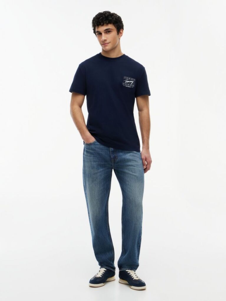 Μπλε Βαμβακερό T-Shirt Με Signature Λογότυπο  Άνδρες