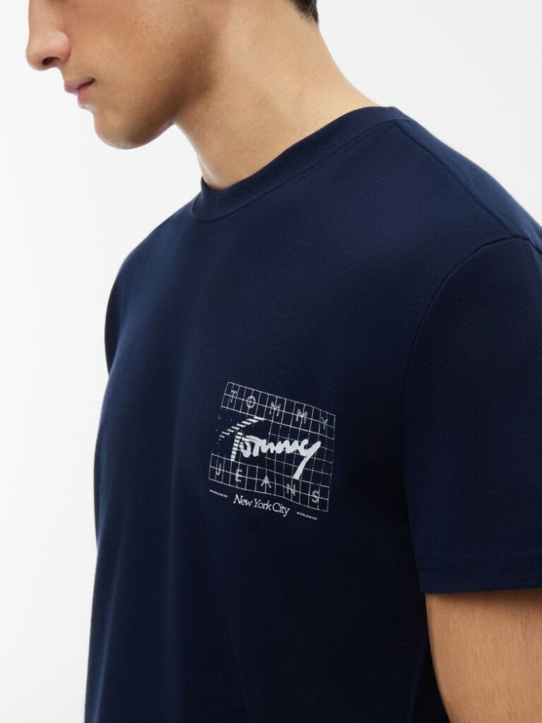 Μπλε Βαμβακερό T-Shirt Με Signature Λογότυπο  Άνδρες