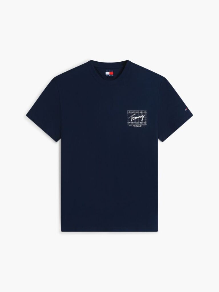 Μπλε Βαμβακερό T-Shirt Με Signature Λογότυπο  Άνδρες