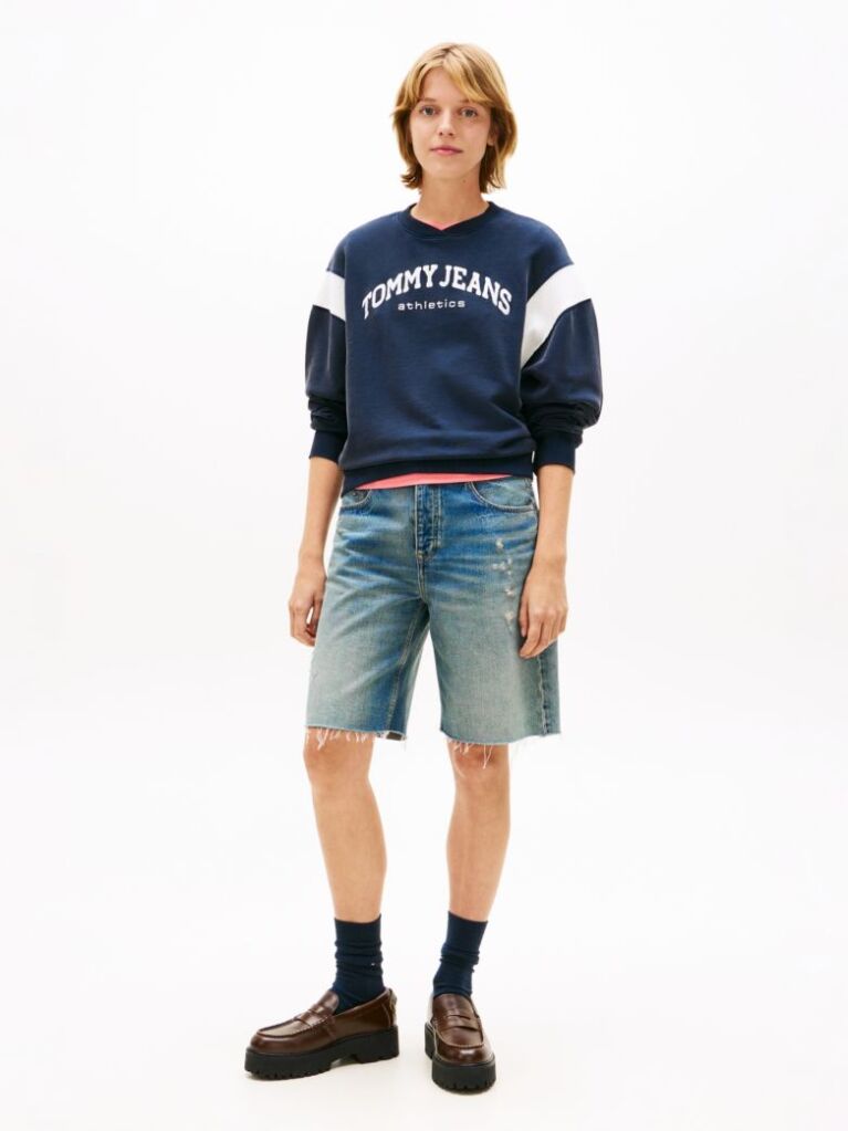 Blue Contrast Logo Embroidery Boxy Sweatshirt  Women