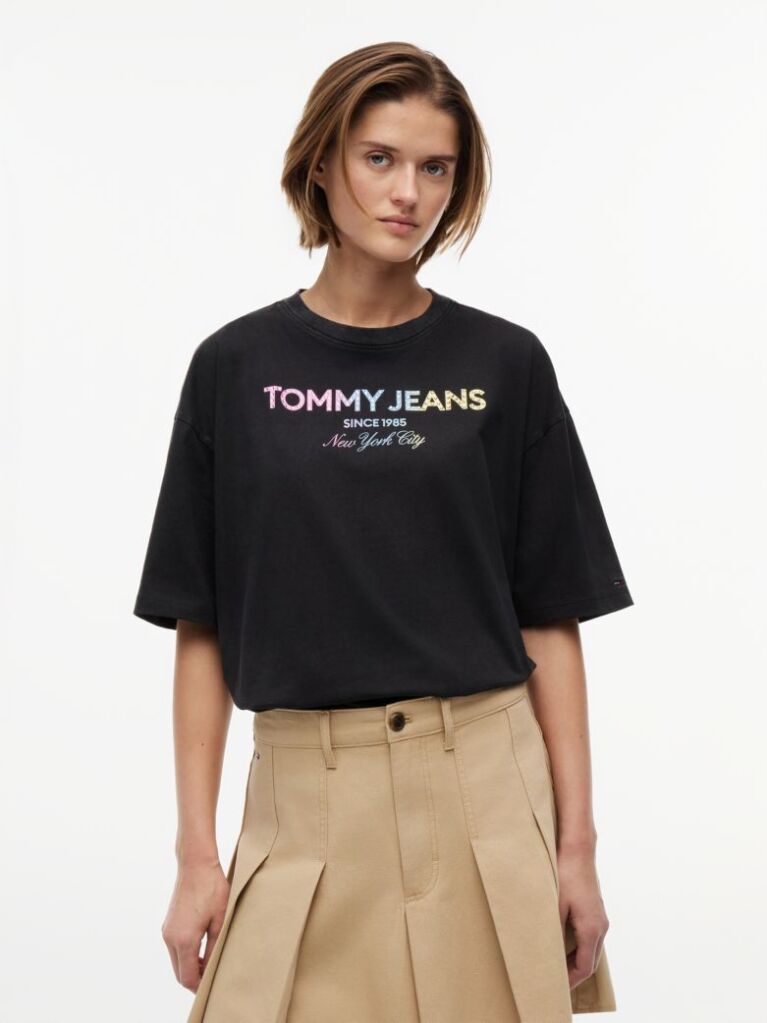 Μαύρο Oversized Βαμβακερό T-Shirt Με Ξεθωριασμένο Φινίρισμα  Γυναίκες