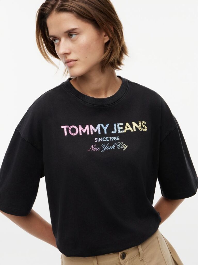 Μαύρο Oversized Βαμβακερό T-Shirt Με Ξεθωριασμένο Φινίρισμα  Γυναίκες