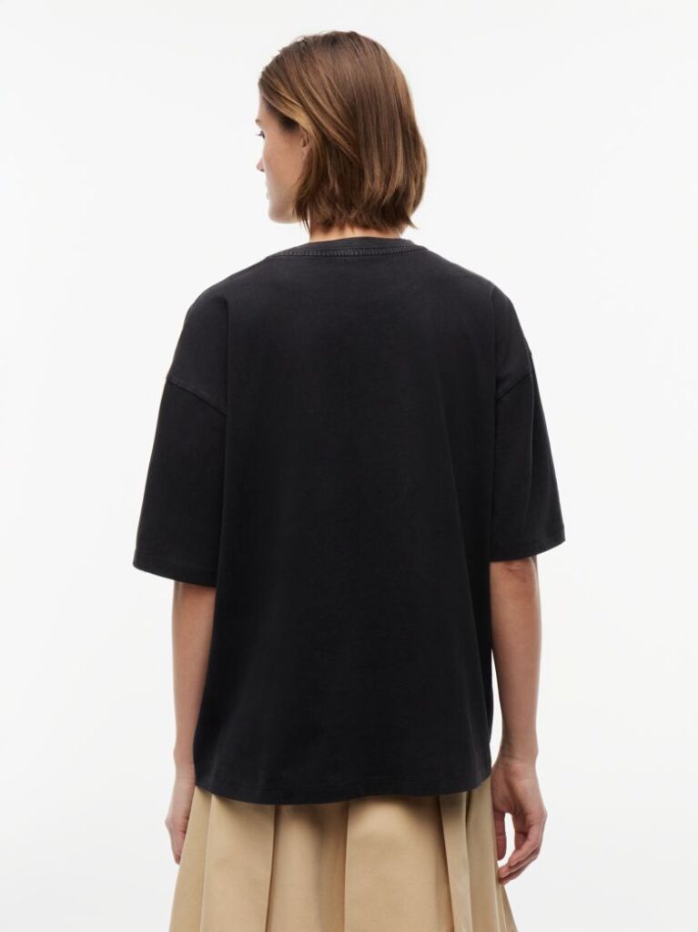 Μαύρο Oversized Βαμβακερό T-Shirt Με Ξεθωριασμένο Φινίρισμα  Γυναίκες