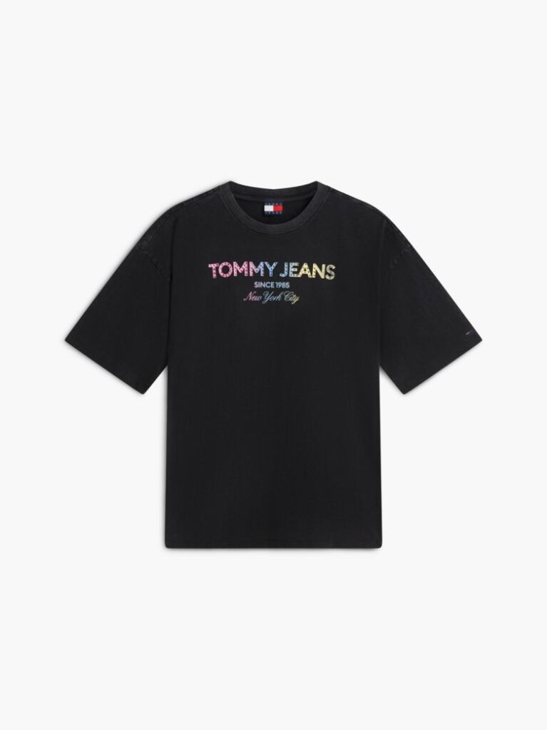 Μαύρο Oversized Βαμβακερό T-Shirt Με Ξεθωριασμένο Φινίρισμα  Γυναίκες