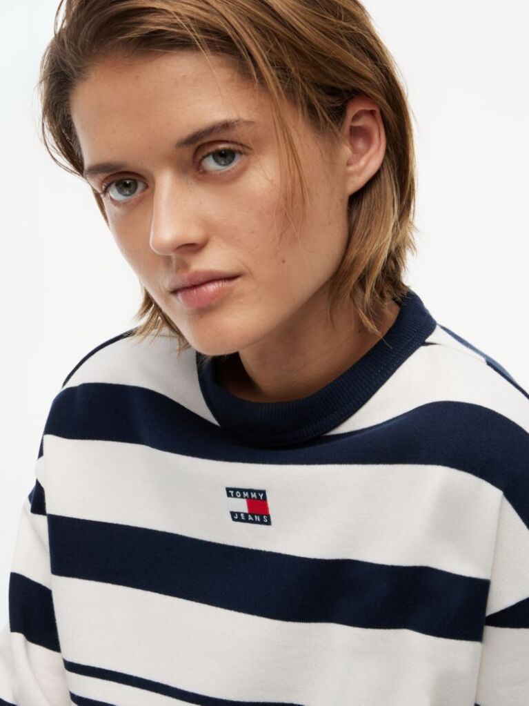 Multi Tommy Badge Stripe Relaxed Sweatshirt  Women