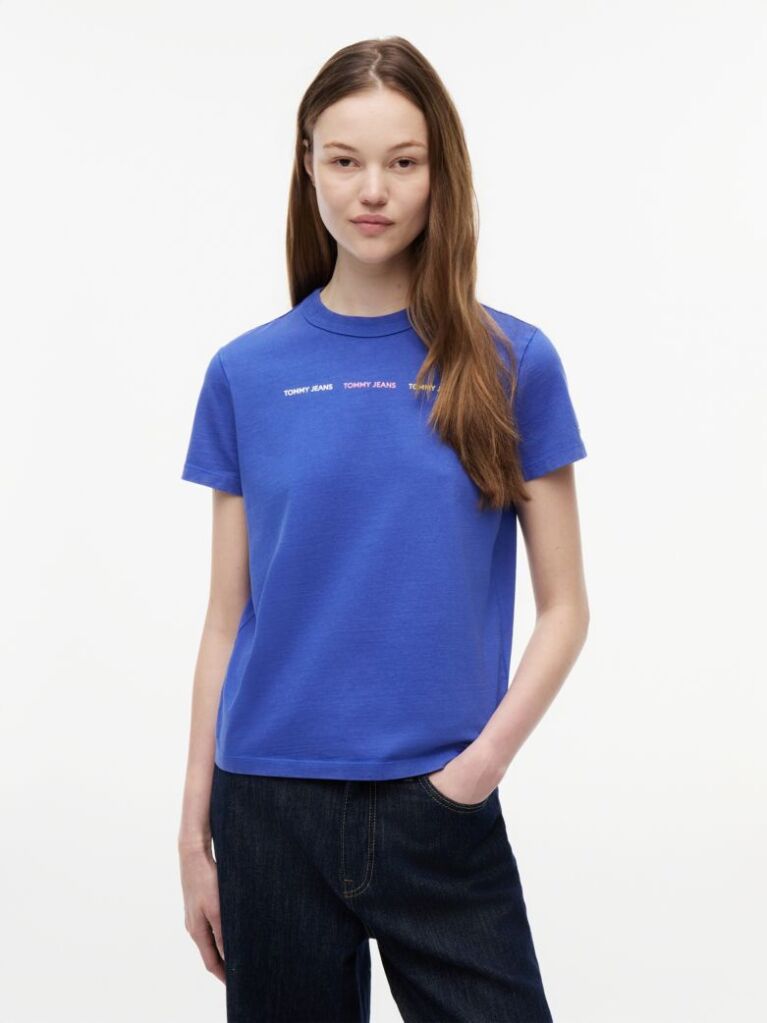 Blue Repeat Logo Washed Jersey T-Shirt  Women