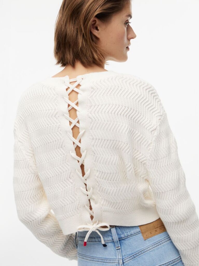 White Textured Knit Relaxed Jumper  Women