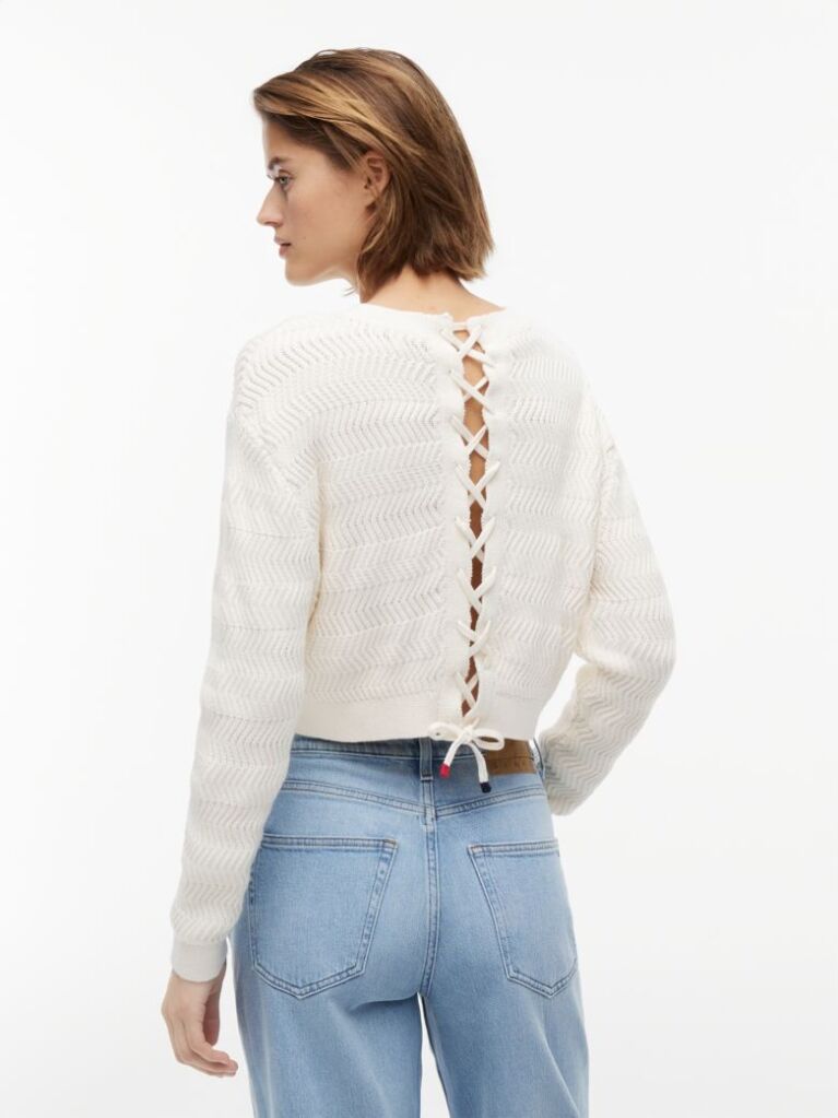 White Textured Knit Relaxed Jumper  Women