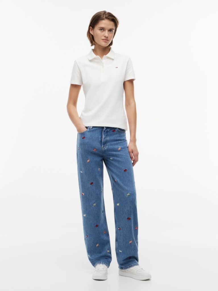 Denim All-Over Embroidery High Rise Slim Straight Jeans  Women