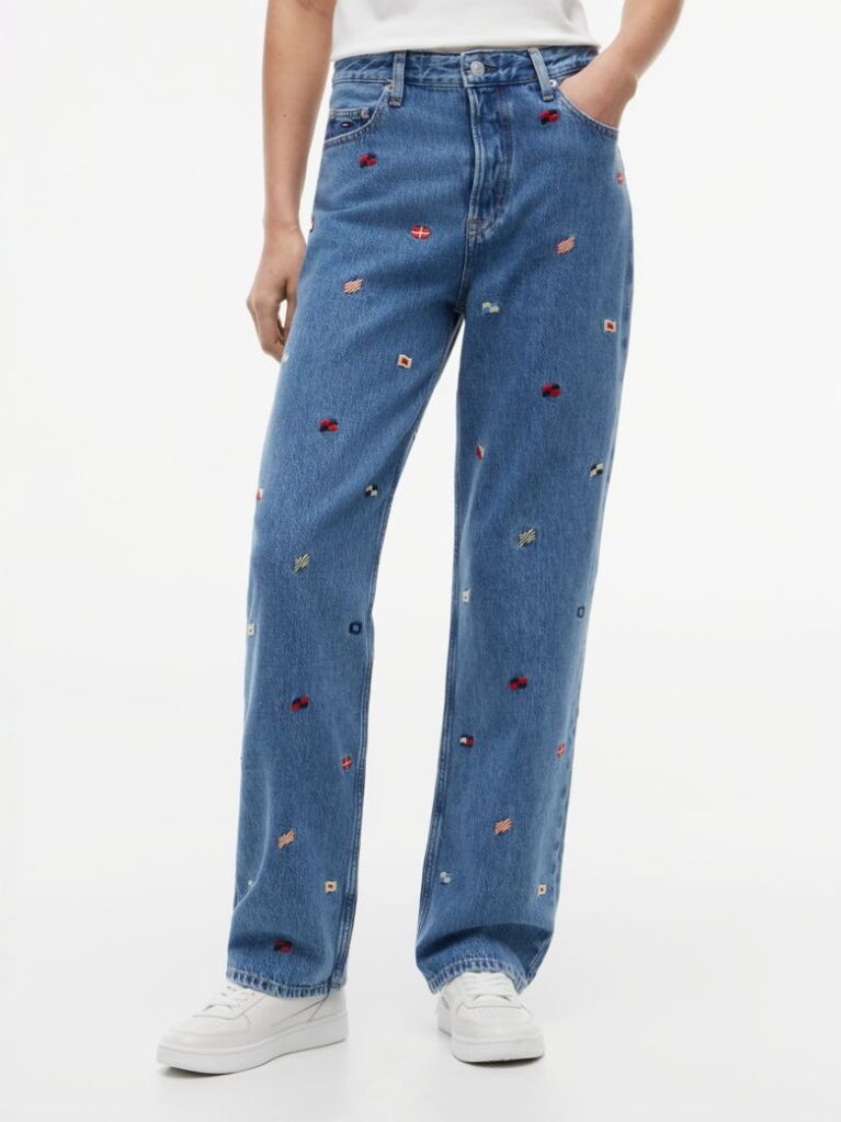 Denim All-Over Embroidery High Rise Slim Straight Jeans  Women