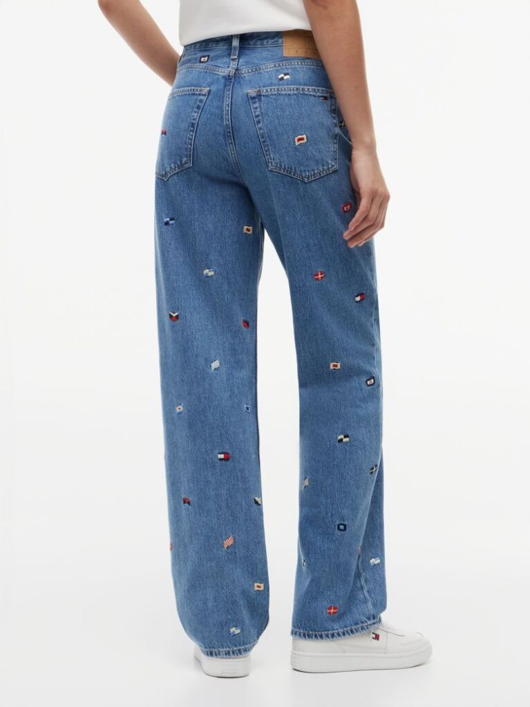 Denim All-Over Embroidery High Rise Slim Straight Jeans  Women