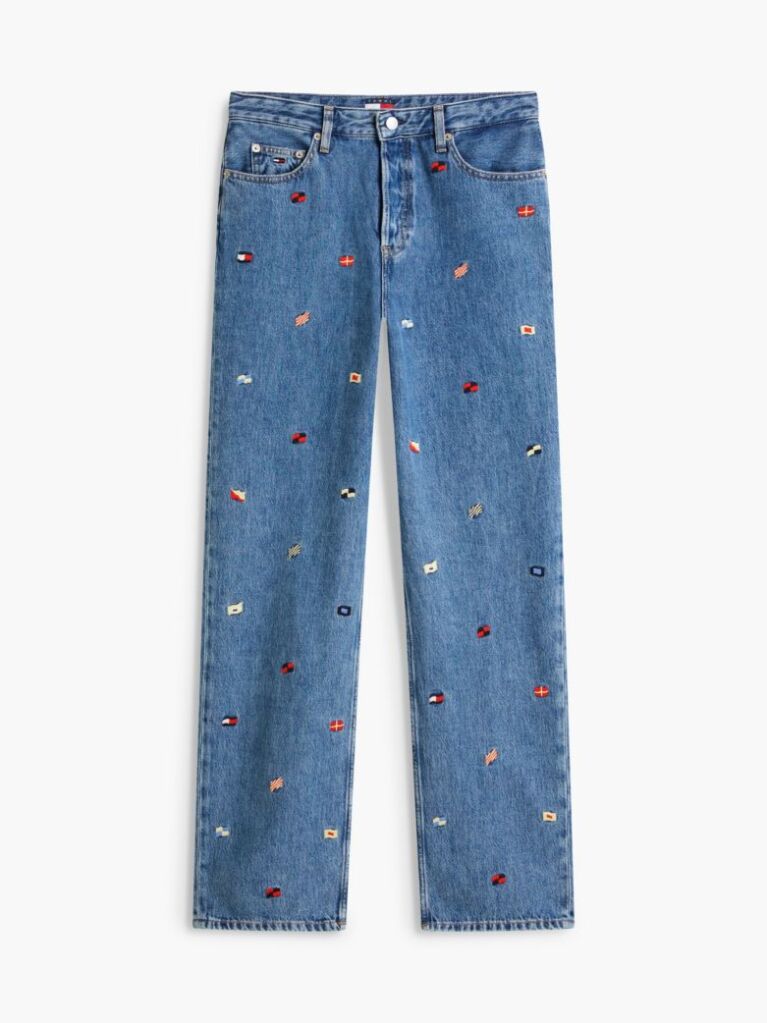 Denim All-Over Embroidery High Rise Slim Straight Jeans  Women