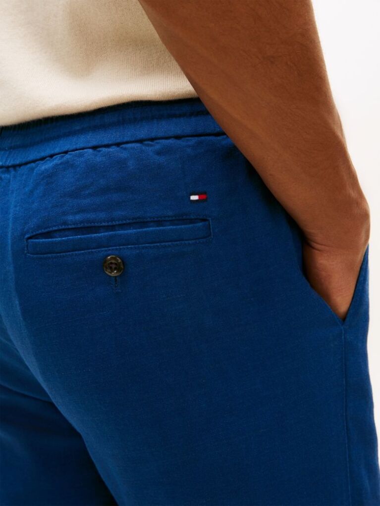 Blue Harlem Tapered Leg Linen Blend Chinos  Men