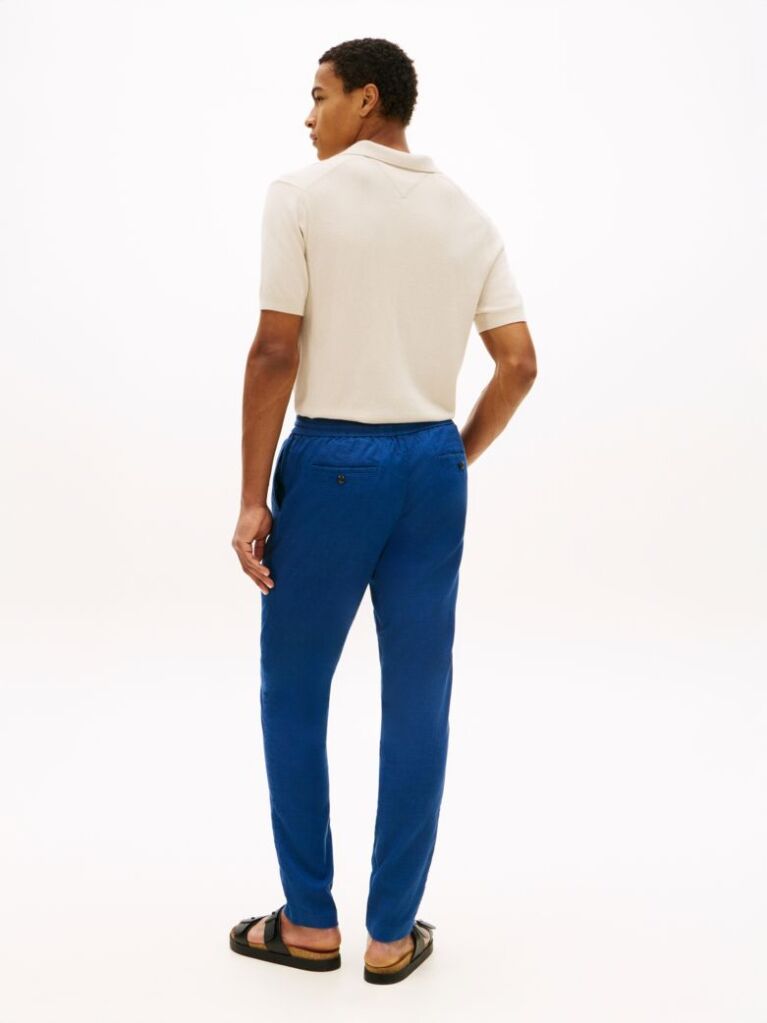 Blue Harlem Tapered Leg Linen Blend Chinos  Men