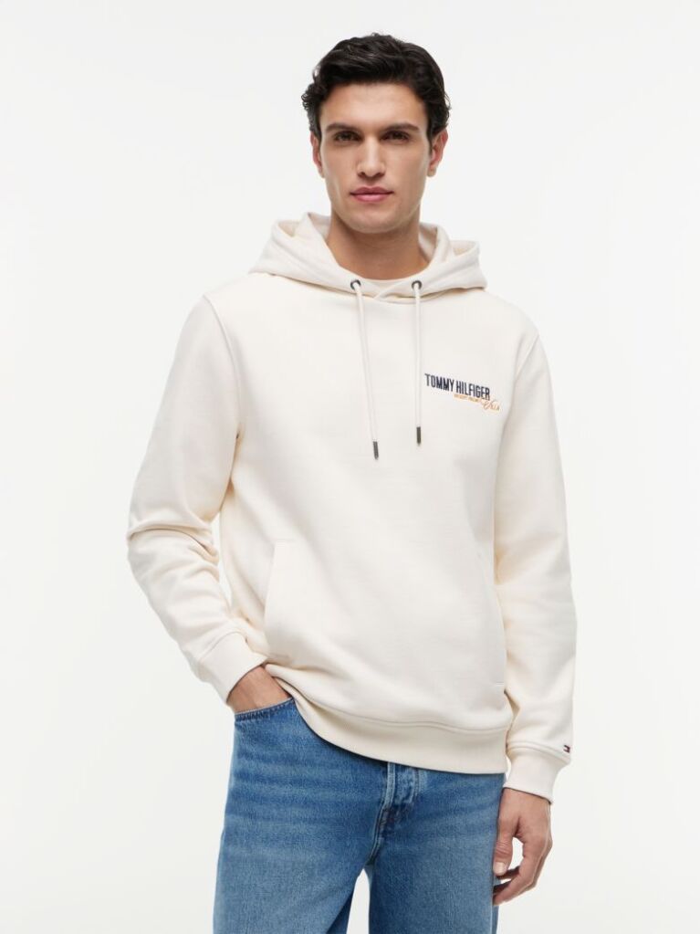 Μπεζ Βαμβακερό Hoody Με Πίσω Σχέδιο  Άνδρες