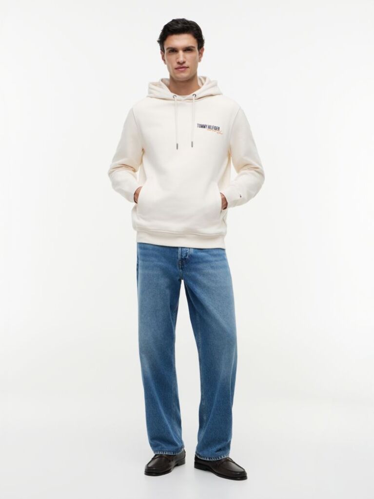 Μπεζ Βαμβακερό Hoody Με Πίσω Σχέδιο  Άνδρες