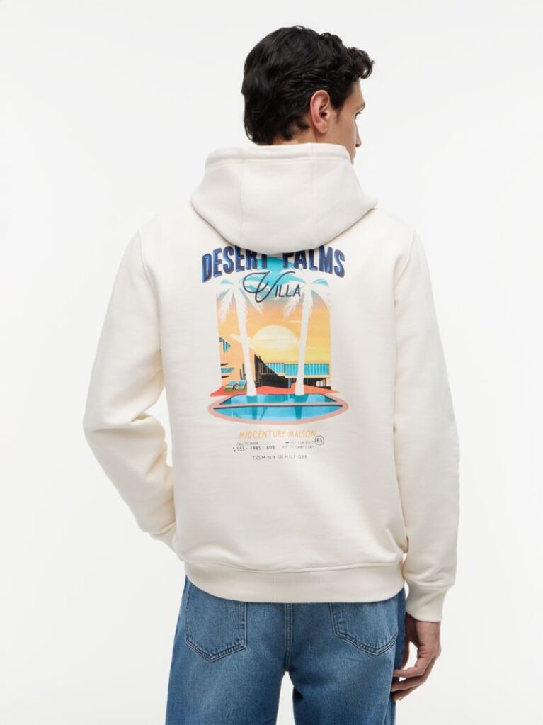 Μπεζ Βαμβακερό Hoody Με Πίσω Σχέδιο  Άνδρες