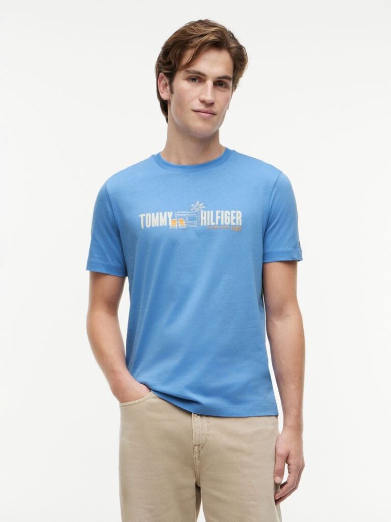 Μπλε Βαμβακερό T-Shirt Με Λογότυπο  Άνδρες