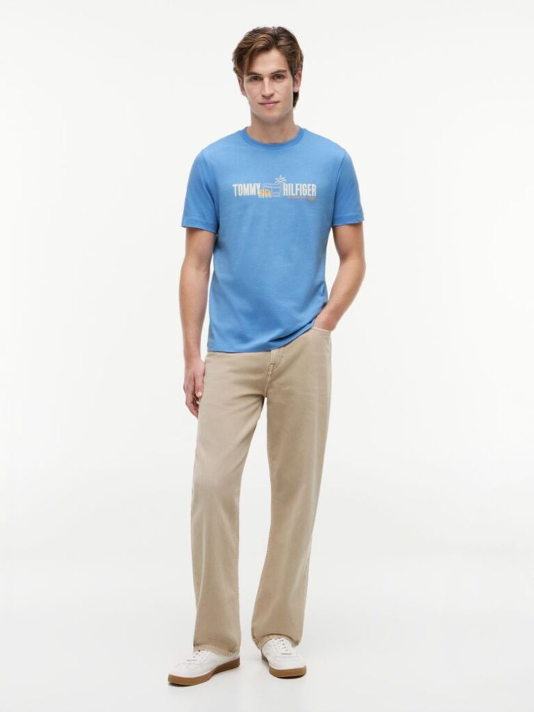Μπλε Βαμβακερό T-Shirt Με Λογότυπο  Άνδρες