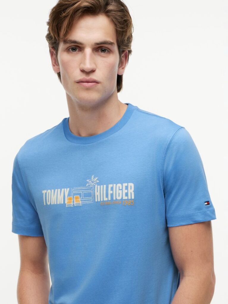 Μπλε Βαμβακερό T-Shirt Με Λογότυπο  Άνδρες