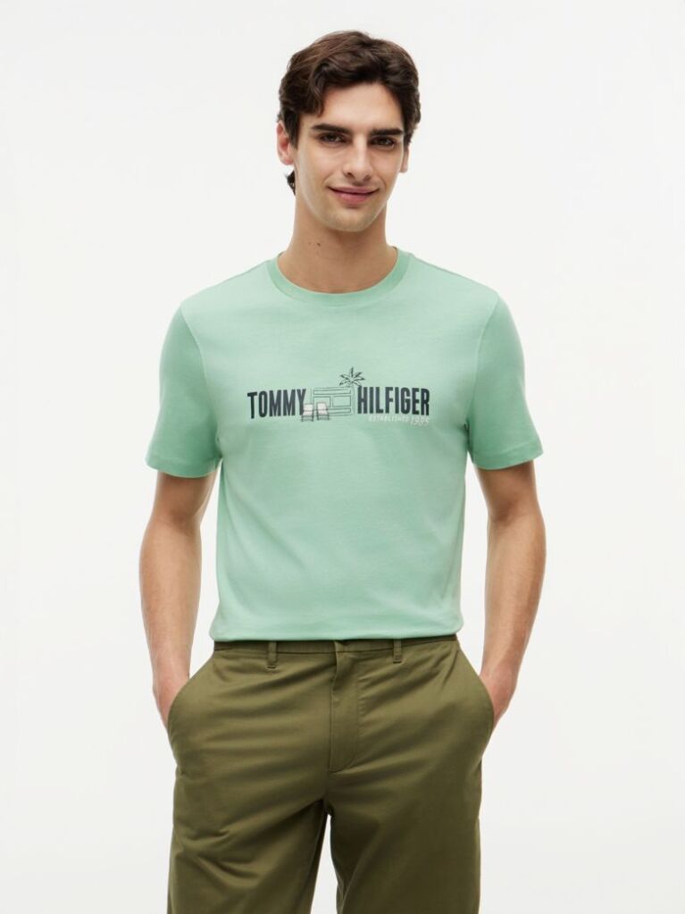 Πράσινο Βαμβακερό T-Shirt Με Λογότυπο  Άνδρες