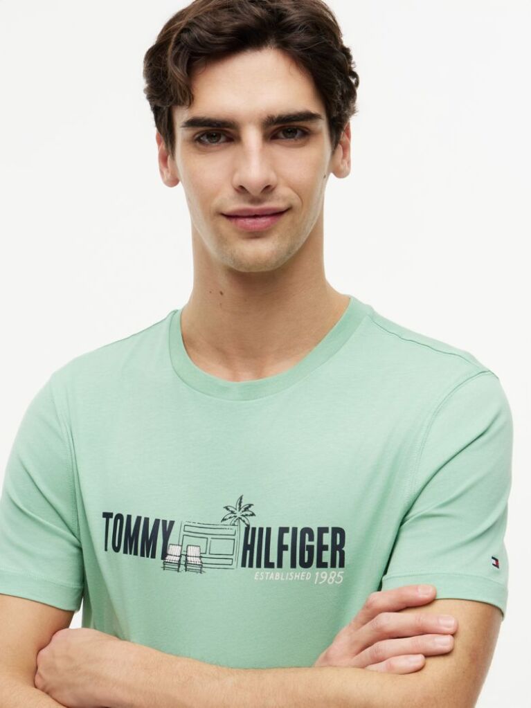 Πράσινο Βαμβακερό T-Shirt Με Λογότυπο  Άνδρες