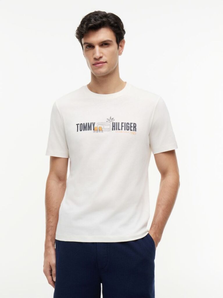 Μπεζ Βαμβακερό T-Shirt Με Λογότυπο  Άνδρες