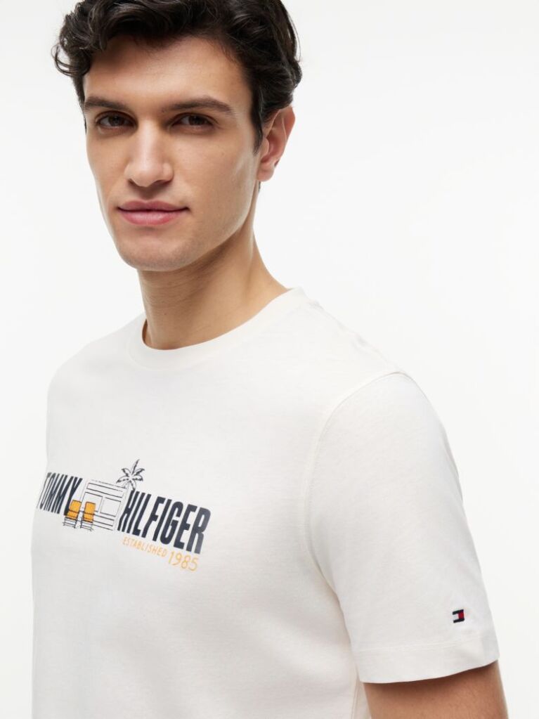 Μπεζ Βαμβακερό T-Shirt Με Λογότυπο  Άνδρες