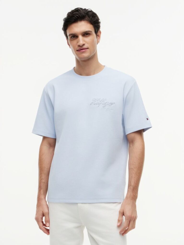 Μπλε Άνετο T-Shirt Με Ζακάρ Λογότυπο  Άνδρες