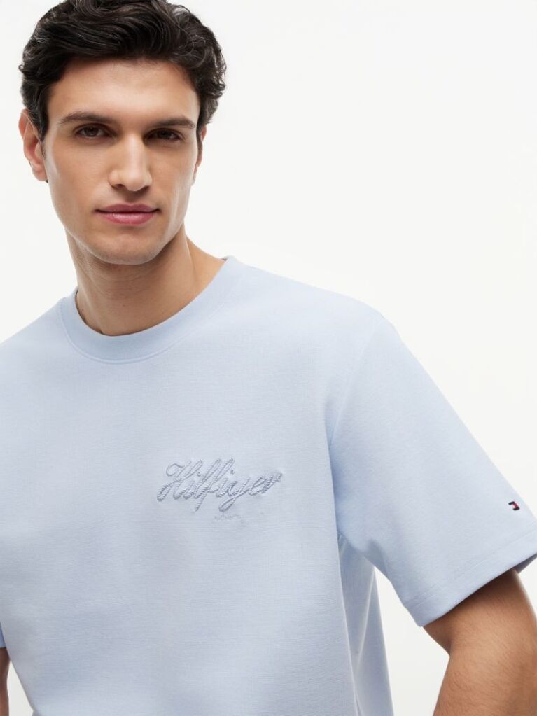 Μπλε Άνετο T-Shirt Με Ζακάρ Λογότυπο  Άνδρες