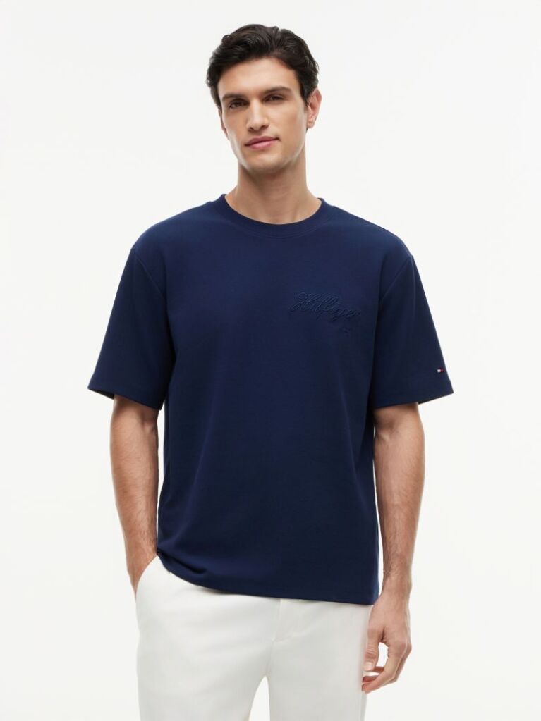 Μπλε Άνετο T-Shirt Με Ζακάρ Λογότυπο  Άνδρες
